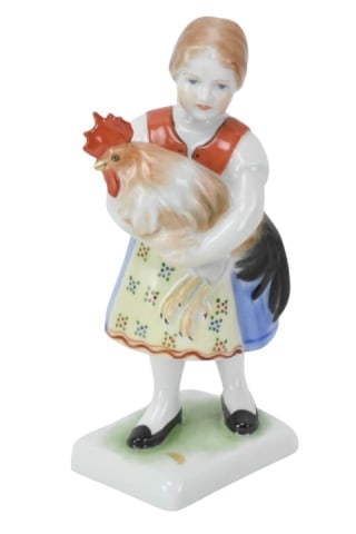 Herend Hungary Girl w/ Rooster Porcelain Figurine (1 of 7)