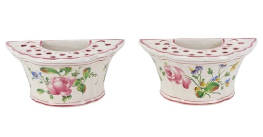 Pair St. Clement French Hand Painted Flower Holder