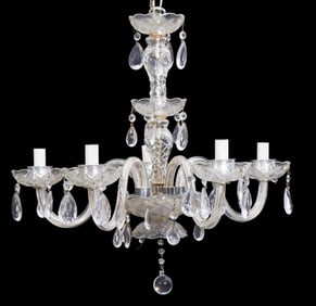 French Glass and Crystal 5 Light Chandelier
