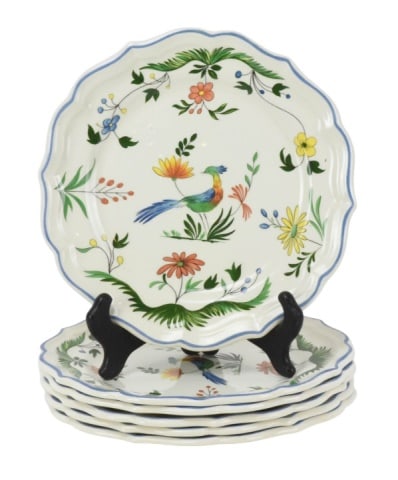 6 Gien Oiseaux Birds of Paradise Porcelain Plates: Set of 6 French Gien Oiseaux Birds of Paradise Hand Painted Blue Rim Porcelain Plates.Measures 9 inches diameter.