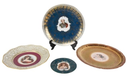 4 Antique Bavarian Porcelain Portrait Plates