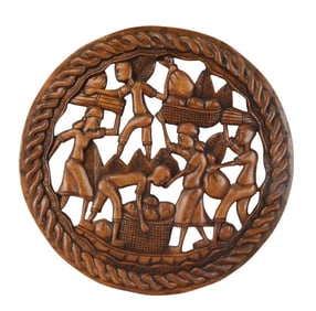 Haitian Hand Carved Wood Harvest Scene Wall Art