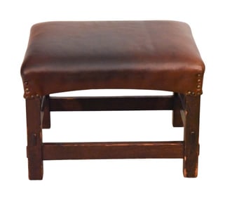 Vintage Upholstered Leather Nail Head Trim Ottoman