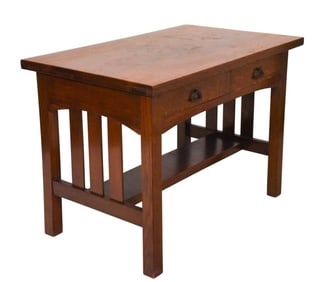 Antique Arts & Crafts Oak Library Table Desk