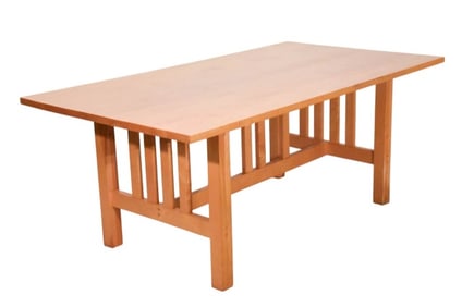 Mission Style Pine Slat Trestle Dining Table