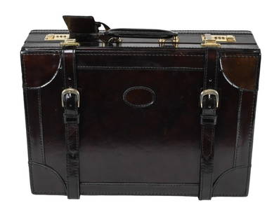Vintage Men's Leather Briefcase w Buckles: Vintage Men's Leather Briefcase w Buckles. Measures 13 inches x 18 inches x 6 inches.