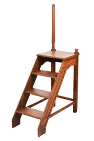 Antique Hand Carved Oak Library Stairs