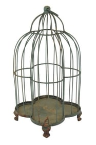 Vintage Rustic Painted Wrought Iron Birdcage