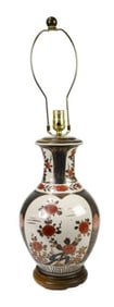 Vintage Oriental Floral Ginger Jar Lamp Wood Base