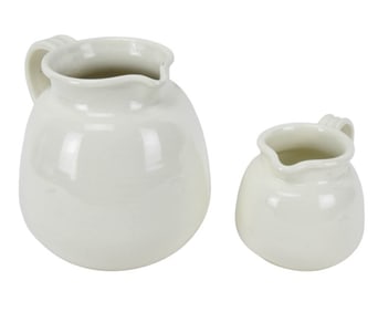 Pair Italian Pottery White Glaze Ceramic Pitchers