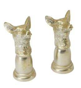 2 Vintage Pewter Bar Ware Wolf Stirrup Cups