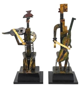 2 Lam Lee Mixed Metal Statues Men w Instruments