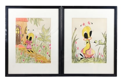 2 James Butman Signed Marker Drawings