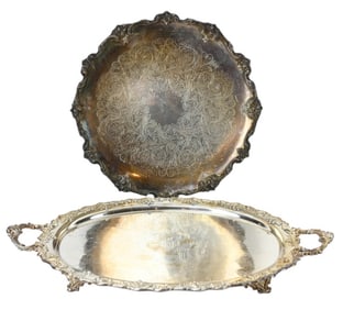 2 Antique Silver Plate Ornate Serving Trays