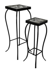 Pair Wrought Iron Tile Top Cocktail Tables