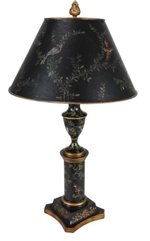 Hand Painted Faux Tole Table Lamp & Shade. (1 of 8)