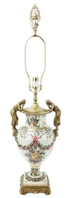 Castilian Porcelain & Bronze Amphora Form Lamp