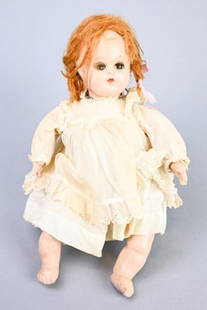 Antique Composition Madame Alexander Doll: Antique Composition Head and Cloth Body, Open & Close Eyes, Madame Alexander Doll w Original Clothing and Hair. 12 inches x 8 inches