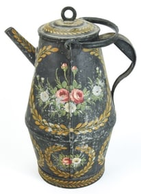 Antique Tole Ware Hand Painted Milk Pitcher
