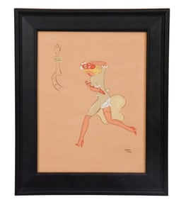 Emery Kelen Signed Hand Drawn Caricature of Woman