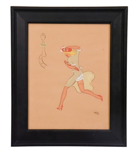 Emery Kelen Signed Hand Drawn Caricature of Woman: Emery Kelen Signed Hand Drawn and Colored Cartoon/Caricature of Running Woman. Your antique addiction, starts here. Framed measures 16 inches x 14 inches.