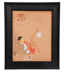 Emery Kelen Signed Hand Drawn Caricature of Woman