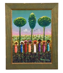 Francis Paraison Signed Folk Art Acrylic Painting