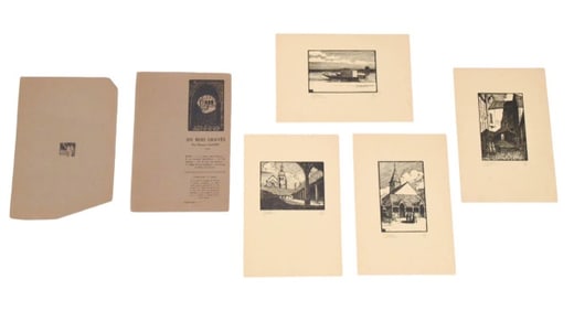 Etienne Gaudet Signed 4 Wood Block Engravings