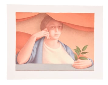 George Tooker Signed Lithograph Woman w Laurel