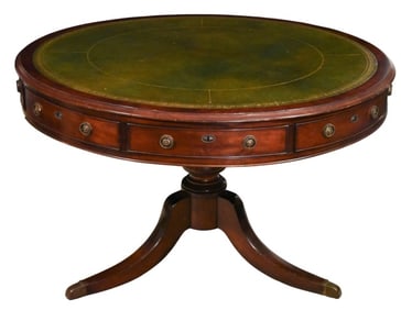 Regency Carved Round Leather Top Pedestal Table