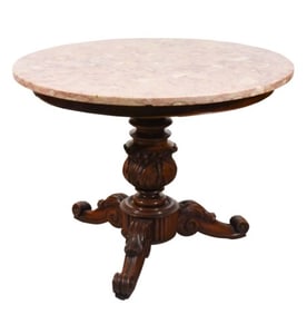 Antique Hand Carved Marble Top Cocktail Table
