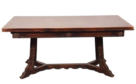 Antique Craftsman Style Carved Table w Leaves