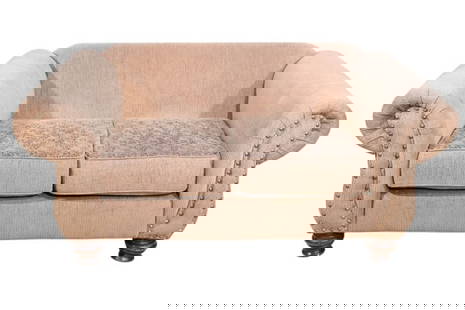 Custom Upholstered Velour Love Seat: Custom Upholstered Velour Love Seat with Nail Head Trim. Includes Cushions.Measures 32 inches x 66 inches x 39 inches x 21 inches.