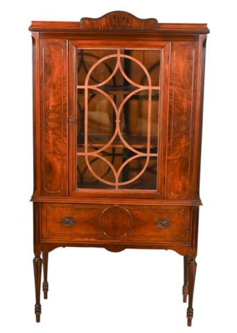 1920s Art Deco Hepplewhite Style Hutch: 1920s Art Deco Hepplewhite Style Glass Front China Hutch. Measures 67 inches x 36 inches x 15 inches.