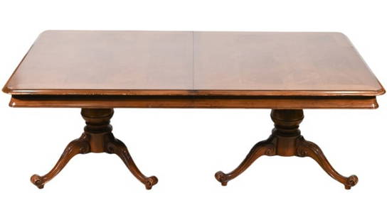 Double Pedestal Carved Dining Room Table: Double Pedestal Hand Carved Veneer Top Dining Room Table with Two Leaves30 x 75 x 4520 inch width for each leaf