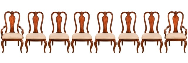 8 Queen Anne Carved Upholstered Dining Chairs