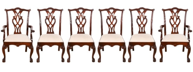 6 Chippendale Style Thistle Back Dining Chairs