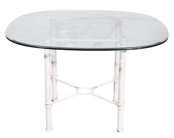Modern Beveled Glass Top Table w/ Metal Base