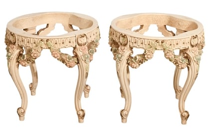 2 French Style Carved Painted Side Table Base
