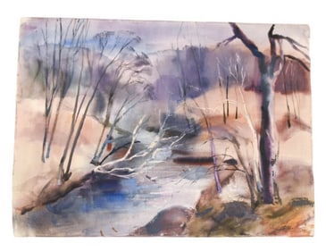 Irene Aunio Signed Watercolor Painting of Woodland