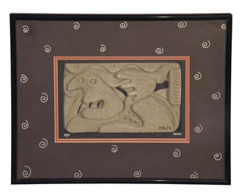 Ralph Prata Signed Cement Sculpture in Frame
