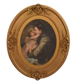 Antique Engraving Saint Anthony Baby Jesus Framed