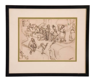 Carver Signed Pencil Ink Drawing City Street