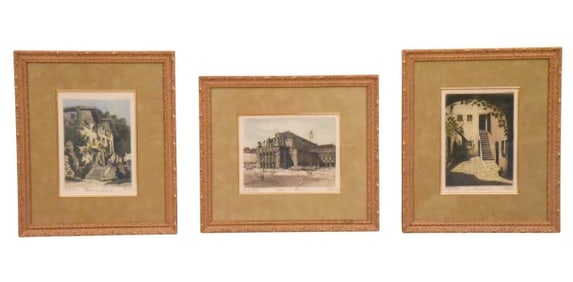 3 Vintage Hans Leisch Signed and Titled Etchings