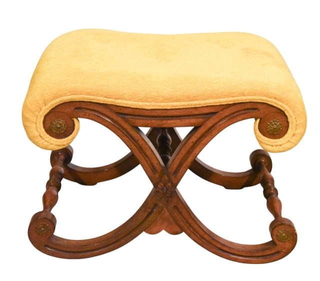 Art & Crafts Carved Upholstered Foot Stool (1 of 10)
