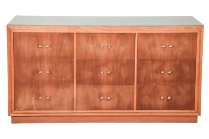 Mid C. Modern 9 Drawer Textured Glass Top Dresser