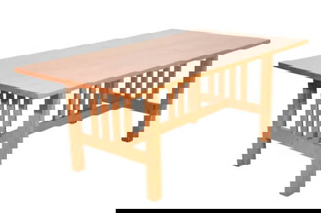 Mission Style Pine Slat Trestle Dining Table: Mission Style Pine Slat Trestle Dining Table.Measures 29 inches x 72 inches x 40 inches.