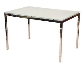 Modern Frosted Glass Top Brushed Steel Leg Table