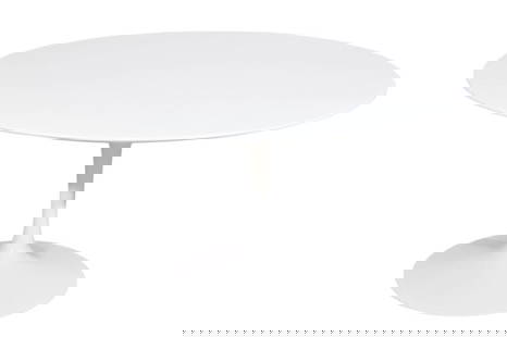 Knoll Saarinen 54" Round White Dining Table: Knoll Saarinen 54" Round White Laminate Pedestal Dining Table. Measures 30 inches x 54 inches x 54 inches.