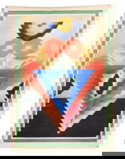 Gulam Rasool Santosh Untitled Geometric Painting: Gulam Rasool Santosh Untitled Geometric Painting.Measures 40 inches x 28.5 inches, art 37 inches x 25.5 inches.Gulam Rasool Santosh 1929-1997, a Kashmiri artist.Santoshs work, particularly from the ea